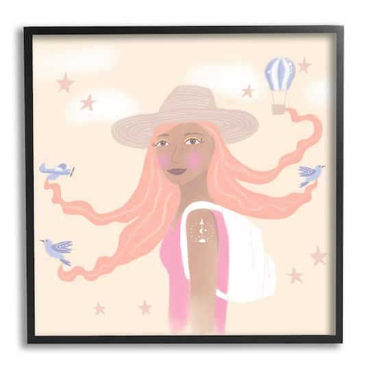 Stupell Industries Girl Flowing Hair Birds Plane Hot Air Balloon Framed Wall Art